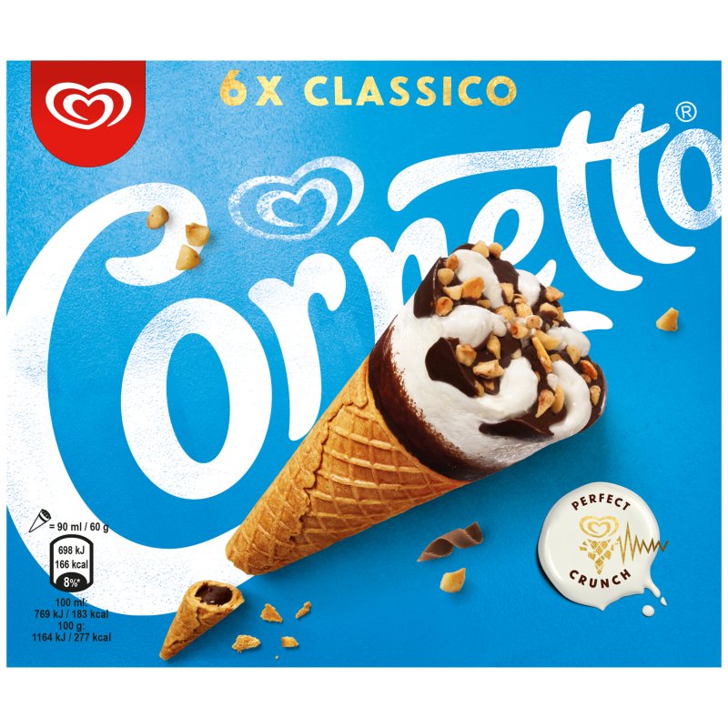 Cornetto Classico 6 Ice Cream Cones 6 x 90ml (6 Pack)