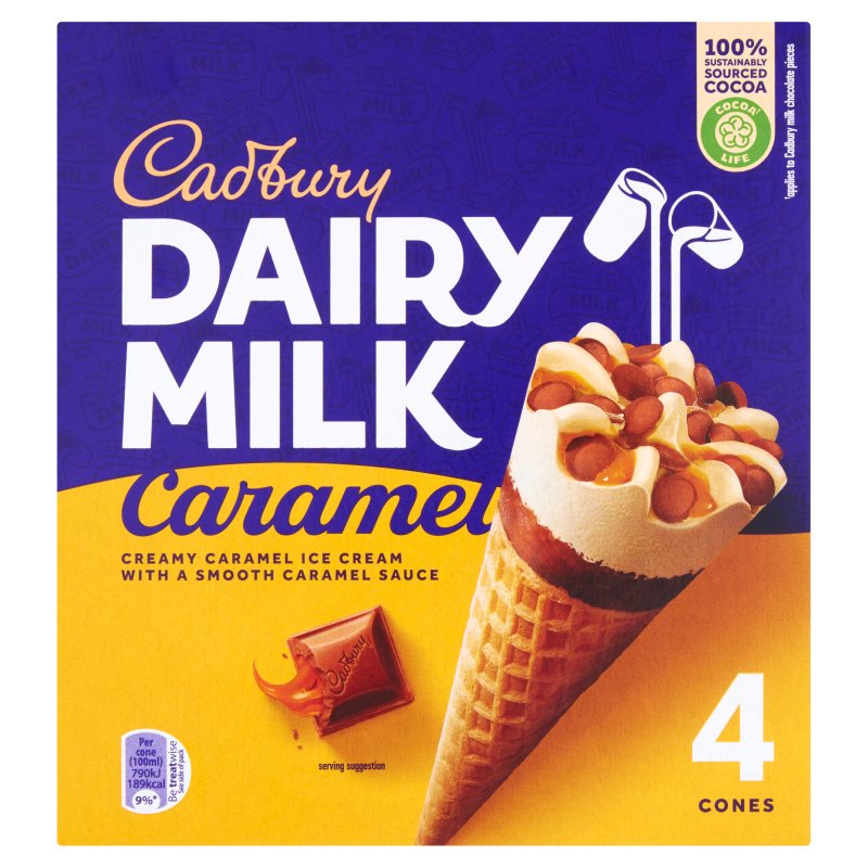 Cadbury Dairy Milk Caramel Ice Cream Cones 4 Pack (6 Pack)