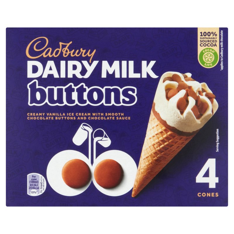 Cadbury Dairy Milk Buttons 4 Ice Cream Cones (6 Pack)
