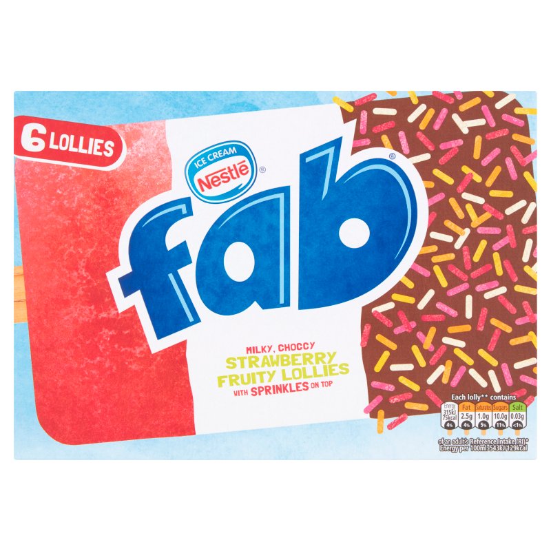 Fab Strawberry 6 Ice Lollies (8 Pack)