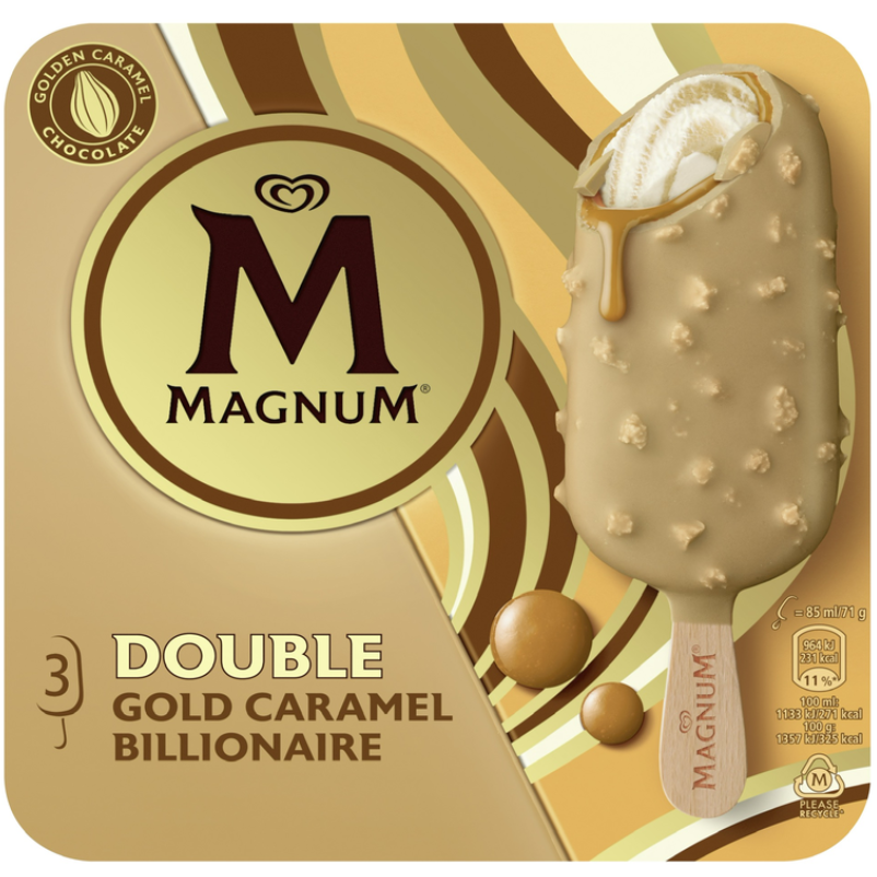 Magnum Double Gold Caramel Billionaire Ice Cream Stick  3x 85ml