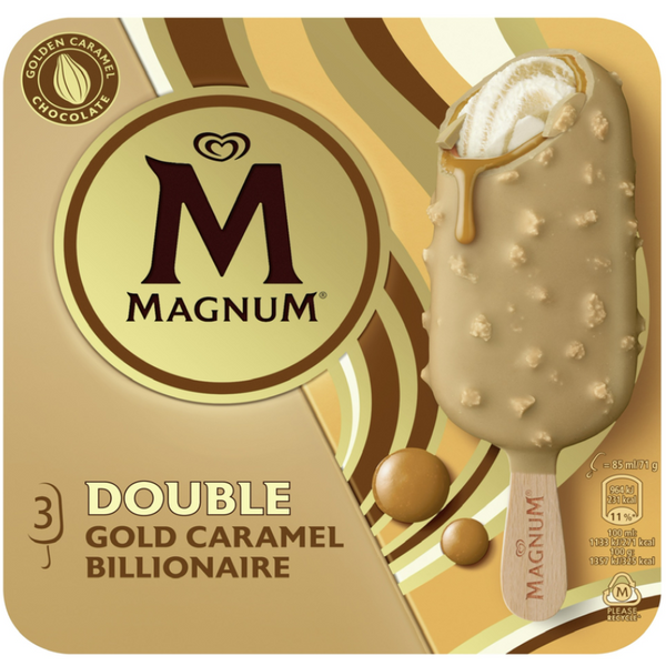 Magnum Double Gold Caramel Billionaire Ice Cream Stick  3x 85ml